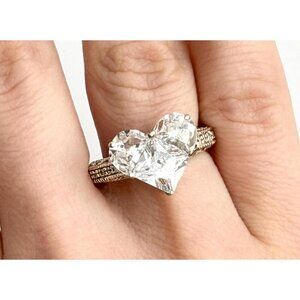 Heart Shaped 925 Sterling Silver Multi Gemstone Vintage Ring - sz 7